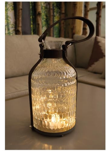NOMA Glass Lantern with Leather Handle, Battery Powered (Pack of 1)