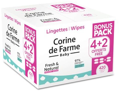 Corine de Farme - Lingettes Bébé Change Fresh&Natural Baby - Lot de 6 Paquets - 97% d'Origine Naturelle - Peaux Sensibles - Bébé et Enfant dès la Naissance