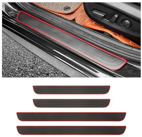 4 Piezas Protector Puertas Coche,Protector Coche de Goma AntiarañAzos Para PeldañOs de Puerta,Protector Impermeable Universal Paragolpes Coche,Coche Accesorios (Negro/Rojo, Ancho 4CM)