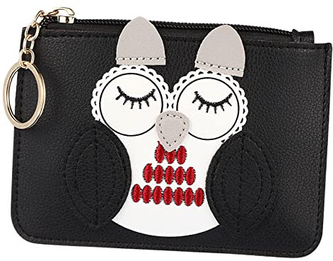 MOBUTOFU Zipper Owl Geldbörse Für Frauen Pu Kartenhalter Mit Schlüsselanhänger Niedliches Eulen Design Für Kleingeld Karten Und Kleine Gegenstände