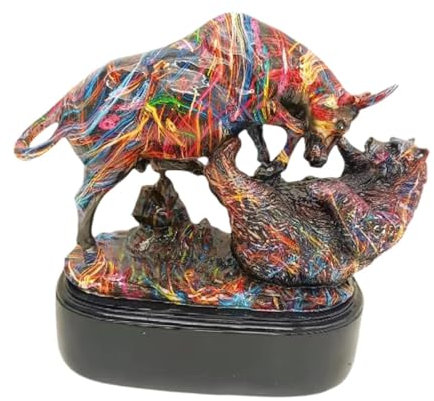 Fenteer Bullen- und Bärenstatue, dekoratives Ornament, Kunstharz, Schreibtischfigur, Tierskulptur für Wohnzimmer, Regale, Tischplatte, Ladendekor, bunt