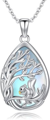 PARYFO Mondstein Halskette Eichhörnchen Halskette 925 Sterling Silber Mondstein Eichhörnchen Halskette Eichhörnchen Anhänger Schmuck für Frauen Mutter Mädchen Eichhörnchen Liebhaber