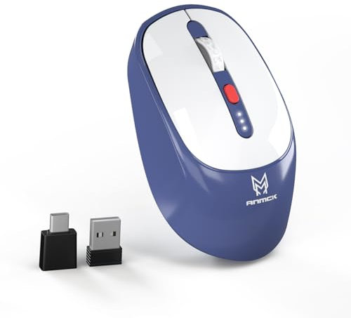 Anmck Wireless Mouse, Rechargeable with Battery Level Indicator, 4 Adjustable DPI 800/1200/2400/3200 Silent Portable USB 2.4G Cordless Mouse for Laptop PC Computer
