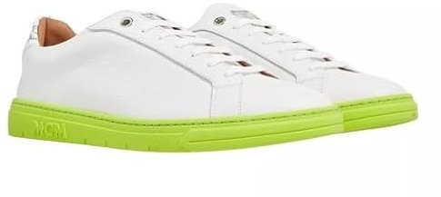 MCM Damen Low-Top Sneaker W Derby Ocean White – Weiße Lederschuhe mit grüner Sohle und Logo-Details – Hochwertige, Bequeme Schuhe für Alltag und Freizeit