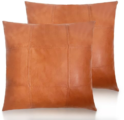 AOOTOOLINK - Kissenbezug aus Kunstleder, 45 x 45 cm, 2er-Set, braun, Landhausstil, dekorativ, für Wohnzimmer, Couch, Schlafzimmer, Bett, Sofa