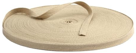 BrightGlow Baumwoll Gurtband Twill 100% Baumwolle Gurtband 20 m Herringbone Tape Ribbon Cotton Twill Tape Ribbon Baumwoll Schrägband Nahtband Baumwollband Dekoband für DIY Handwerk Khaki 10MM