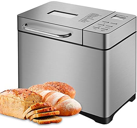 Brotbackautomat, 650W Vollautomatische Brotbackmaschine mit 19 Programme, Brotbackautomaten mit Digitales LCD-Display und 15hTimer, 3 Brotgrößen (500g/750g/1000g), Antihaft-Backform