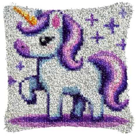 YOOTOM knüpfkissen zum selber knüpfen,Einhorn Knüpfhaken Kissen Kits | DIY Stickerei Knüpf-Sets Kissenbezug Teppich Stickerei Set,Latch Hook Pillow Kits 43x43cm