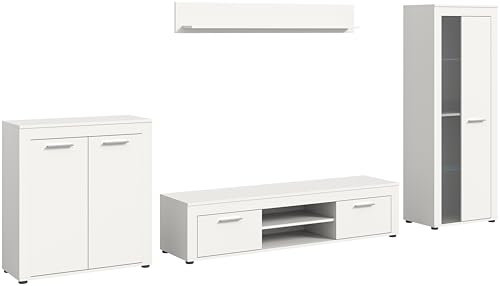 xonox.home Wohnzimmer Jam 4tlg. Set Wohnkombination Wohnwand Wohnzimmermöbel Wohnzimmerschrank Möbelkombination Wohnzimmerset in weiß Melamin