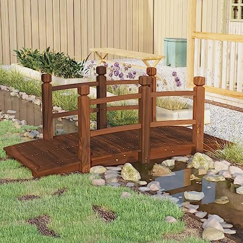 LLEZKBR Gartenbrücke mit Geländer 150x67x56cm Massivholz Fichte