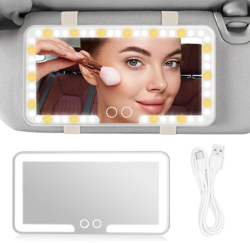 Infreecs Auto Kosmetikspiegel, Visier Kosmetikspiegel, Makeup Spiegel Auto mit LED (3 Modi), Universal Sonnenblende Spiegel wiederaufladbar, Baby Kinder Rückspiegel für Car, LKW, SUV（Weiß）