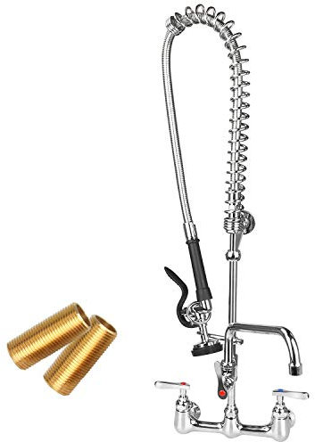 Grifos comerciales con rociador de prelavado, grifo de cocina de 8 pulgadas para montaje en pared central, para restaurante, industrial, con 3 compartimentos, altura de 35 y caño giratorio adicion