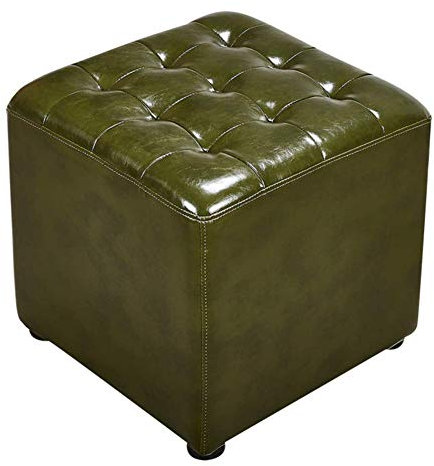 UQACHG Ledergepolsterter Quadratischer Pouf-Fußhocker Aus Massivem Holz, Couchtischbank Für Wohnzimmer, Kleine Größe,Green-40x40x35cm