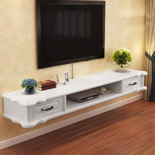 Generisch Lowboard Hängend im Landhausstil, Fernsehtisch mit Schubladen und Offenem Ablagefach, Wandregal for Wohnzimmer Unter Dem TV- und Entertainment-Center
