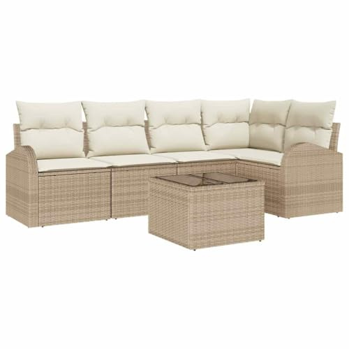vidaXL Gartensofa-Set 6 STK. Beige und Weiß Poly-Rattan | Einfach in verschiedenen Varianten aufstellbar, Perfekt für draußen, egal ob Regen oder Sonne,