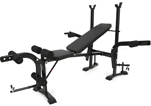Weight Bench Multifunctional with Barbell Rack, Butterfly Handles, Cushioned Seat and Leg Extension