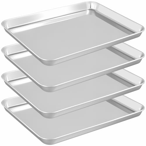 LEXININ 4 Pcs Stainless Steel Baking Trays, Rectangle Metal Oven Sheet for Cooking Cookie, 31.5 x 24.5 x 2.5cm