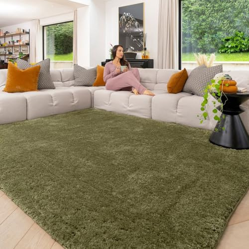 Light Green Machine Washable Warm Insulating Soft Cosy Touch Plush Thick Shaggy Rug for Bedroom Livingroom Hallway 160cm x 230cm (5ft 3 x 7ft 7)