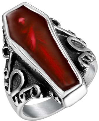 Punk Rock Ring - Halloween Coffin -Schmuck, Edelstahl -Biker -Band, Goth Mode Accessoire, Männer Frauen cooler Stil | Edgy Gothic Statement Ring für Party Cosplay Kostüm Rocker Schmuckly Enthusiasten