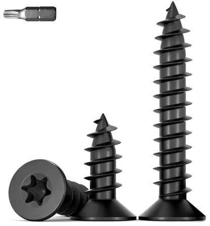 QANCEN 20 Stück Holzschrauben Schwarz Torx Schrauben M6x60mm,Edelstahl A2 V2A Senkkopfschrauben Holz,Selbstschneidende Vollgewinde Spanplattenschrauben mit Bohrer