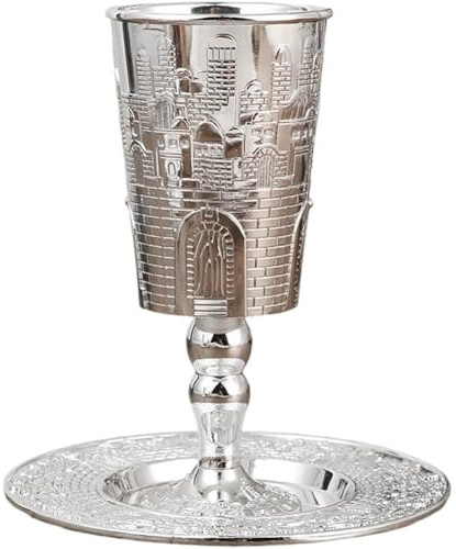 Stakee Versilberter Kelch Untertasse, Vintage-weinglas, Traditioneller Havdalah-Becher Als Gastgeschenk Für Jüdische Pessach-feierlichkeiten