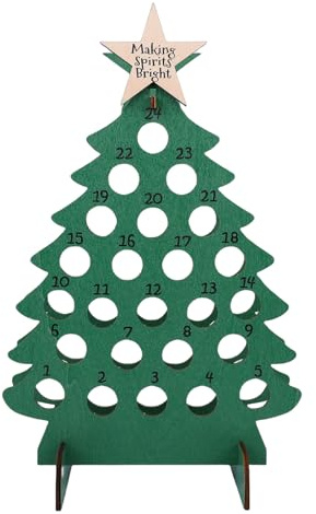Asixxsix Weihnachtsbaum-Weinregal, Holz-Adventskalender, Weihnachts-Countdown-Weinflaschenhalter, mit 2 Flaschenöffnungsgrößen, für Urlaub, Party, Zuhause, Bar-Dekoration