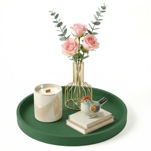 Dekoratives Tablett, 23 cm rundes Tisch-Tablett, Silikon-Wohnaccessoire, Kosmetiktablett & Schmuckaufbewahrung, geeignet für Wohnzimmer, Schlafzimmer, Badezimmer (Grün)