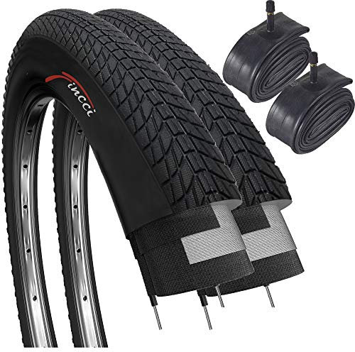 Fincci Fahrradreifen 20 Zoll - Set BMX FaltReifen 20 x 1.75 Zoll mit Fahrradschlauch 20 Schrader Autoventil Ventil 48 mm, FahrradMantel 47-406 für BMX Kinder Fahrrad, MTB Bike