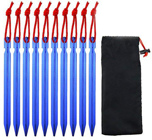 Dawa 10pcs 7inches Tent Peg Nail Aluminium Alloy Stake with Rope Camping Equipment Outdoor Traveling Tent Building with 1 Oxford Bag (Blue)