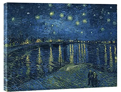 Wieco Art Van Gogh, pintura al óleo clásica con diseño de noche estrellada sobre el Ródano, reproducción grande y moderna, lienzo enmarcado para pared, imágenes de paisaje marino, obra de arte giclée