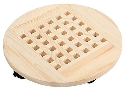 Pflanzenroller Indoor mit Bremse, Blumenroller Rund Innenbereich, Pflanzenroller Holz Massiv mit Softrollen für Parkett, White, 40