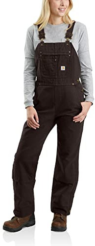 Carhartt Damen Isoliertes Lätzchen, lockere Passform, Gewaschene Ente Arbeitsoverall, Dunkelbraun, 14 Tall