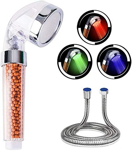 Doccetta a mano a 7 colori LED con tubo, doccetta per doccia a LED, doccetta doccia bagno soffione ad alta pressione risparmio idrico spruzzatore e doppio filtro anti cloro