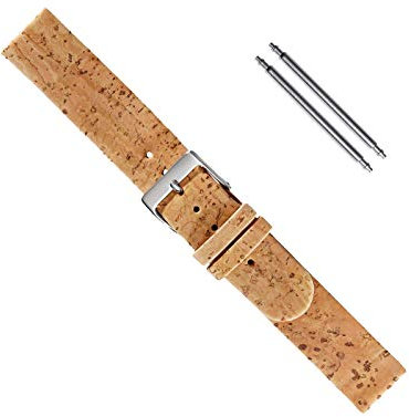 Uhrbanddealer Uhrenarmband Unisex 16mm, Ersatzband Vegan, Material Kork, Farbe Beige matt, Set 525016s
