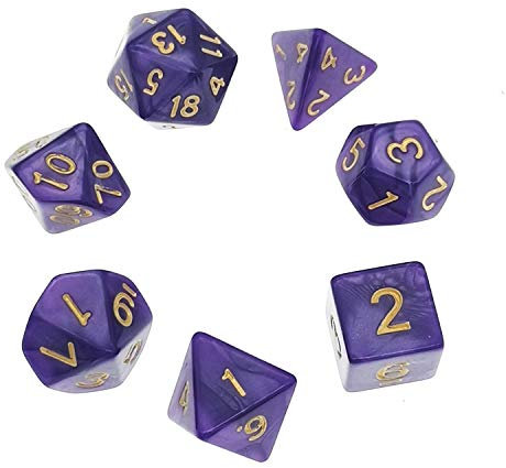 Deolven Polyedrische Würfel Set, 7 Stück Polyeder Würfel für D&D MTG RPG-Dungeons und Dragons, für Tischspielen Familien Party D4 D6 D8 D10 D12 D20 Lila