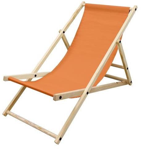ECD Germany Liegestuhl klappbar aus Holz - 3 Liegepositionen - bis 120 kg - Orange - Sonnenliege Gartenliege Relaxliege Strandliege Liege Strandstuhl Klappliegestuhl Holzklappstuhl Strandliegestuhl