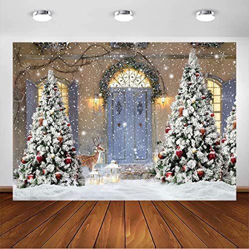 Avezano 8x6ft Winter Christmas Photography Backdrop Snow Reindeer Xmas Tree Background Winter Outdoor Christmas Backdrop Decorations