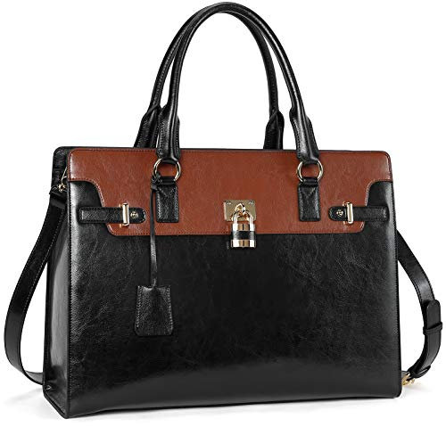 BOSTANTEN Leder Aktentasche Damen 15.6 Zoll Laptoptasche Frauen Businesstasche Schultertasche Umhängetasche Henkeltasche Vintage Schwarz