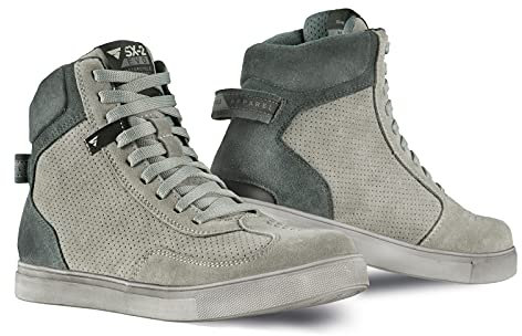 SHIMA SX-2 EVO Scarpe Moto Uomo - Stivali Moto in Pelle, Traspirante, Rinforzato con Supporto della Caviglia, Suola Antiscivolo, Impugnatura per il Cambio di Marcia (Grigio, 46)