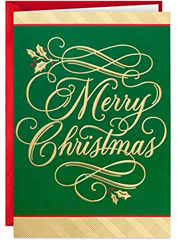 Hallmark Boxed Christmas Cards, Green and Gold (40 Cards with Envelopes)