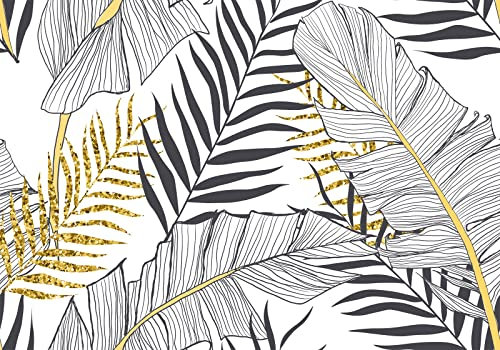 Wesmilewallpaper Papier Peint Tropical Feuilles Palmier Noir Doré 400x280cm