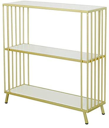 WXJLYZRCXK Bookcases Bookshelf Industrial Bookshelf 3 Tier Bookcase with Metal Frames Display Shelf Racks Open Wide Standing Shelving Unit for Home Office Study Bookcase,Gold,100Cm