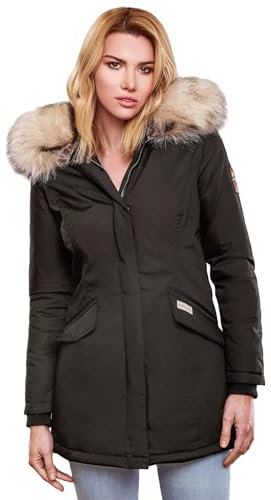 Navahoo Damen Winter Jacke Parka Mantel Winterjacke warm Kunstfell Premium B669 [B669-Christa-Anthrazit-Gr.XL]