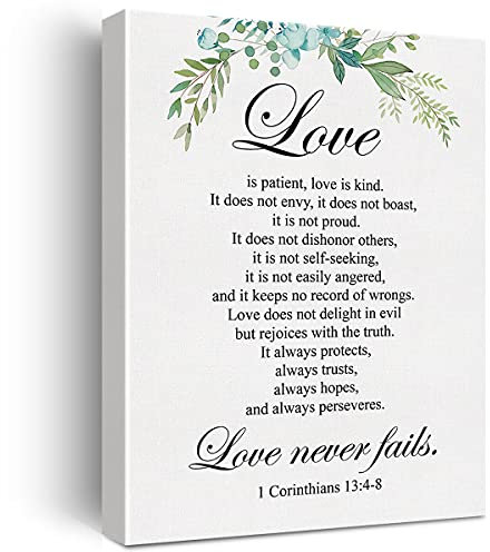 Christliche Leinwand-Wandkunst Love is Patient Love is Kind 1 Corinthians 13:4-8, Leinwanddruck, positive Schrift, Leinwand, Gemälde, Zuhause, Schlafzimmer, Wanddekoration, gerahmt,
