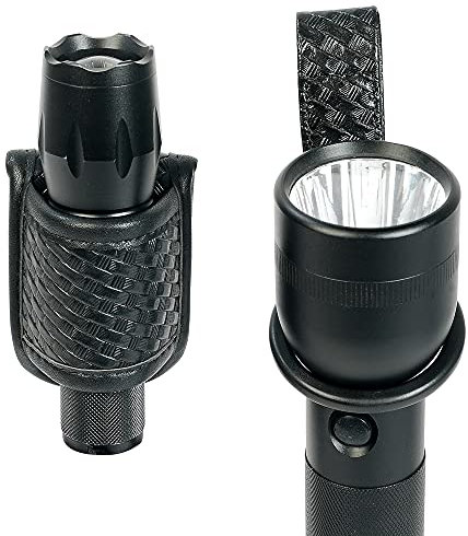 TAFTACFR Compact Flashlight Holder(Open Top)+ Flashlight Ring Strap Holder Hold Mag Lite and Other D/C Cell Flashlights(Basketweave Hidden Snap)