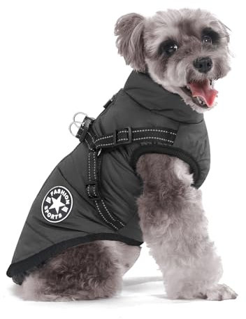Aywoja Warme Hundemantel Winter, Hundemantel mit Geschirr, Hundemantel für Kleine Hunde Hundemantel Wasserdicht Maschinen Waschbarer Reflektierender Streifen Design Haltbarer D-Ring