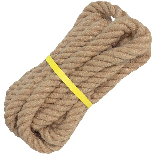 Corda intrecciata Manila (2,5 cm x 6,1 m) in iuta naturale spessa corda di canapa per artigianato, banchine, ringhiere, altalene, decorazioni