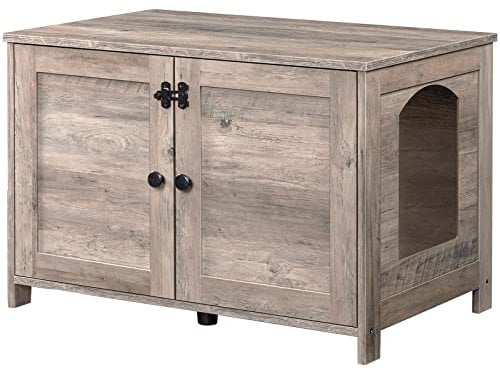 HOOBRO Niche pour Chat, Armoire pour Chat, Maison de Toilettes avec Doubles Portes, avec Interne Planche réglable, Cadre en Bois Robuste, pour Salon, Entrée, Couloir, Gris EBG03MW01