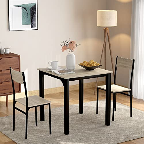 U/N Esstisch mit 2 Stühlen, Küchentisch mit Metallgestell, Esstisch-Set, Esszimmergruppe, 70x70x75cm