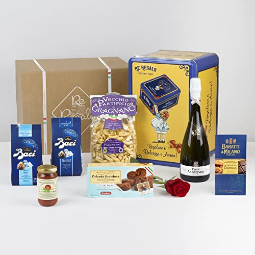 Re Regalo CONFEZIONE LATTA VINTAGE, Confezione 8 pezzi, Box cibo dolce e salata, Scatola di Latta, Baci Perugina, Pasta, Sugo per pasta e molto altro, Idea